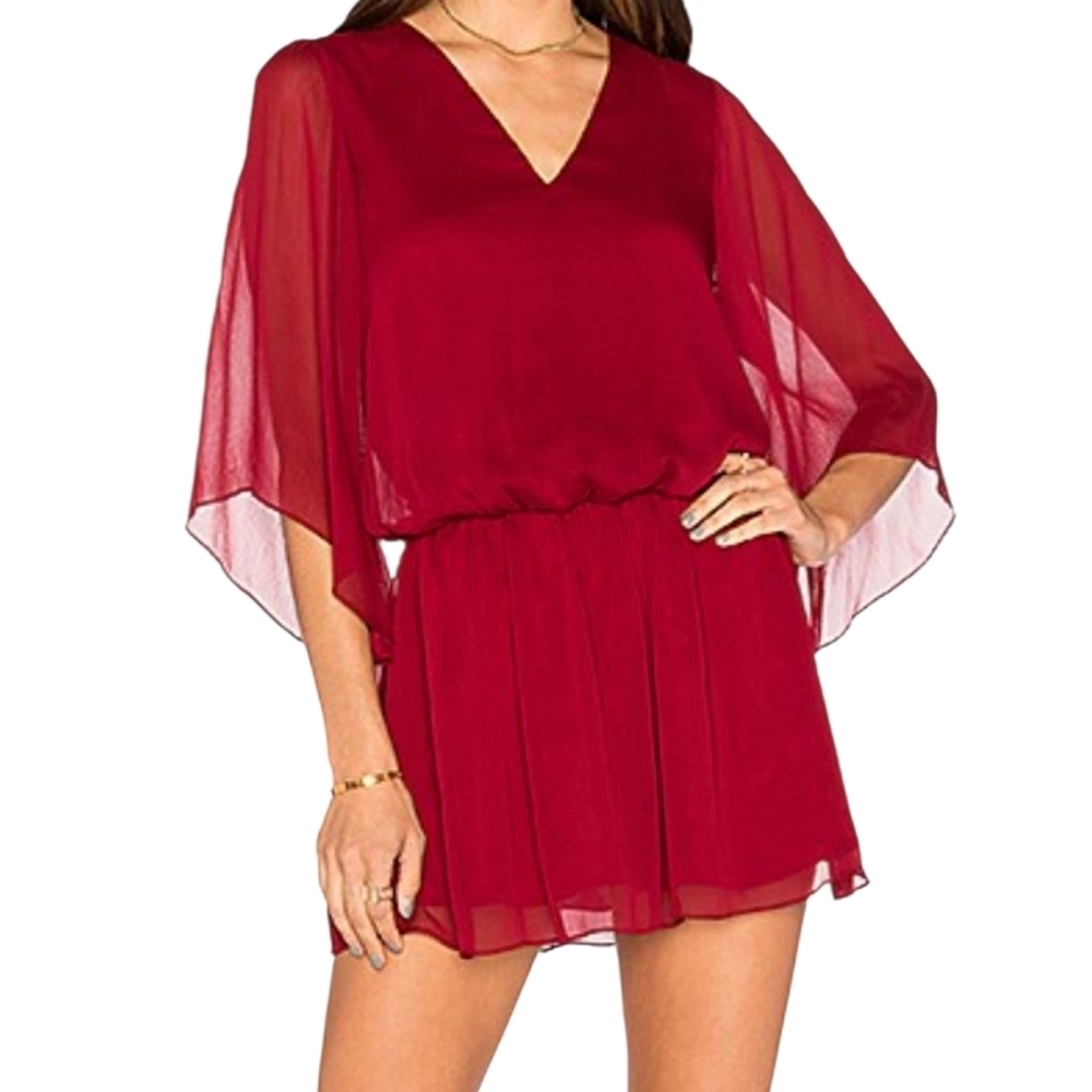 Alice + Olivia Lyla Blouse Mini Dress Bordeaux Sheer Nwt Romantic Red M